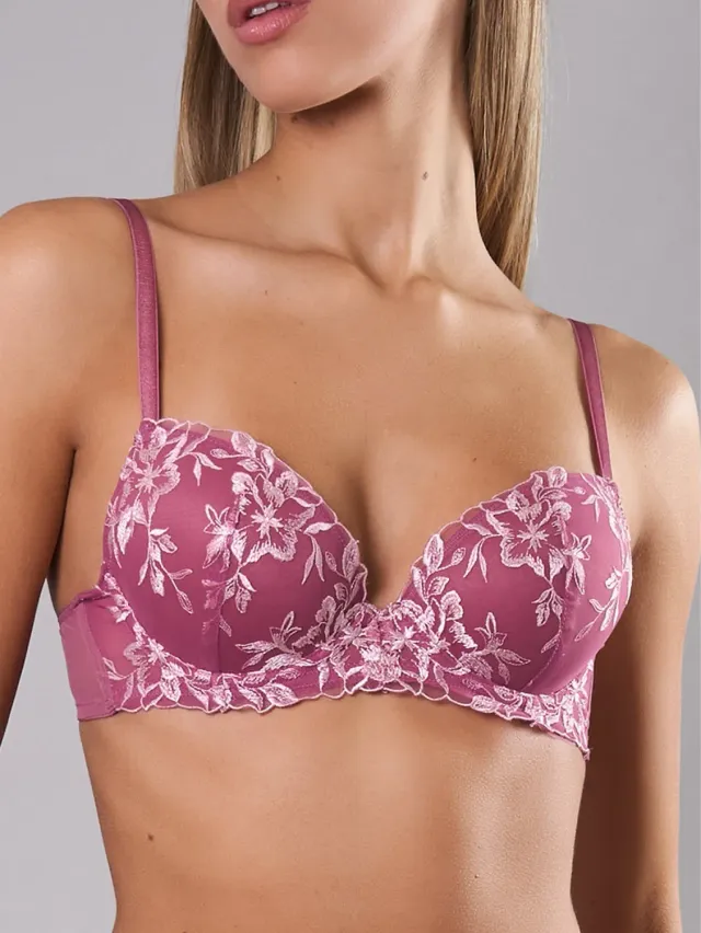 Si'èLei 8012 reggiseno malva imbottito ricamo floreale