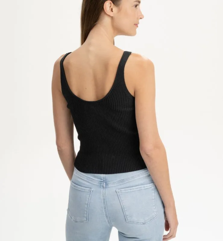 Casagin Top maglia a costine scollo V canotta cotone bio