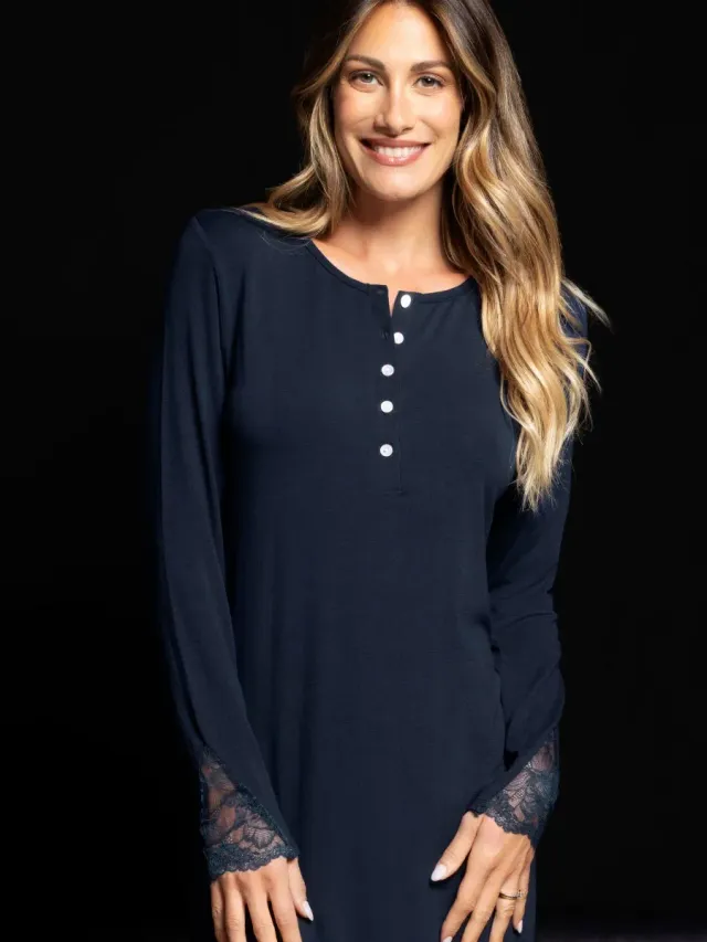 Si'èLei Verde Veronica QL25 camicia notte blu viscosa