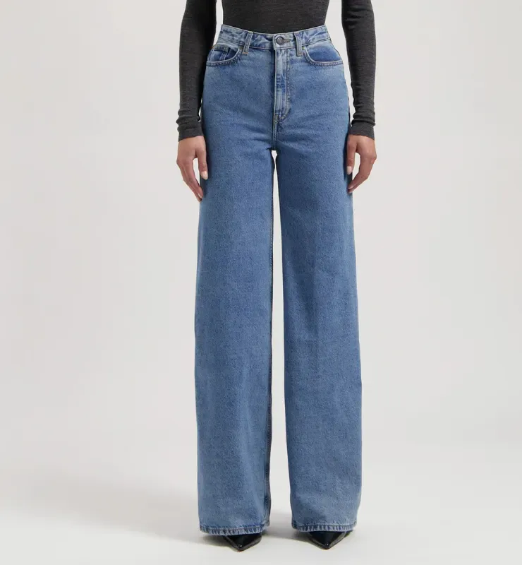 Casagin vita alta palazzo jeans donna Blu cotone biologico