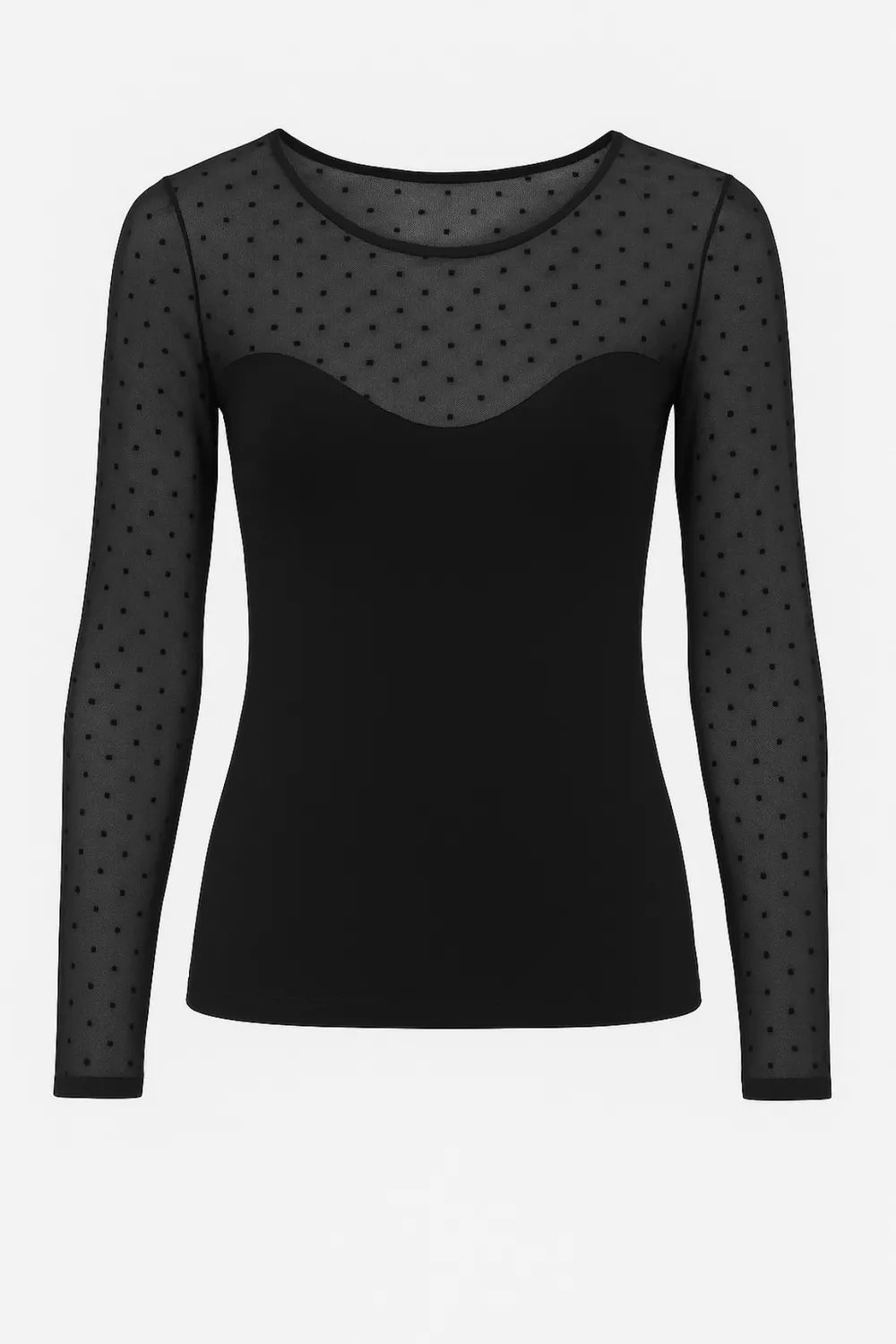 Rossoporpora Maglia Tulle Pois Manica Lunga Cotone Nero