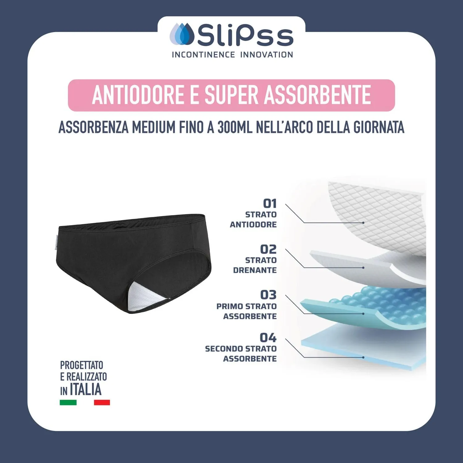 SliPss Donna mutanda assorbente vita alta nero S 300 ml