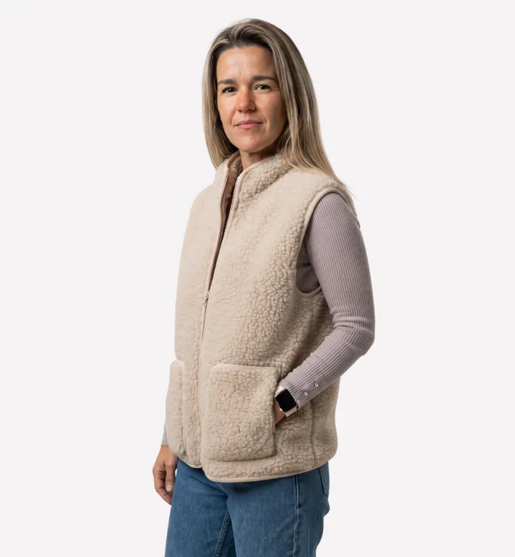 Casagin Gilet pile lana unisex zip beige ultraleggero
