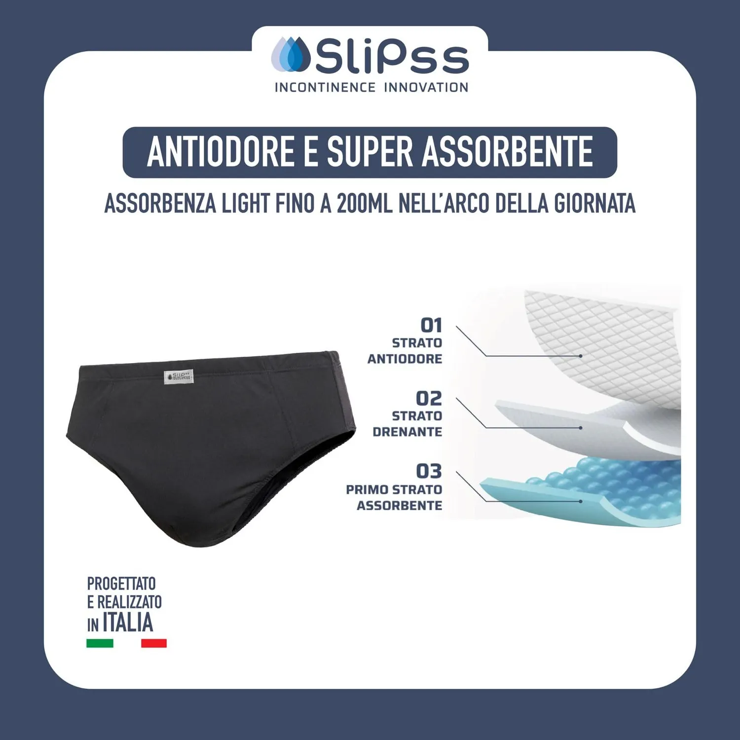 SliPss Uomo boxer assorbente XL nero 200 ml