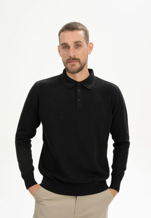 Casagin Polo Uomo Maniche Lunghe Cotone Organico GOTS Nera