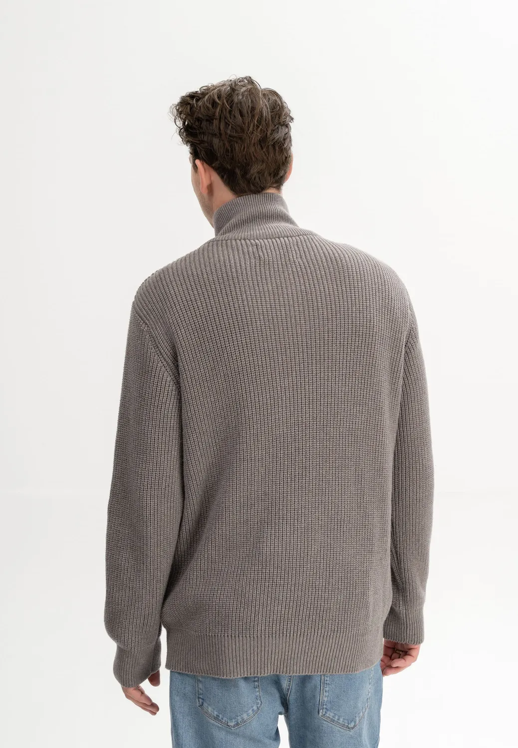 Casagin Maglione Uomo Cotone Biologico Collo Alto Zip Blu Regular
