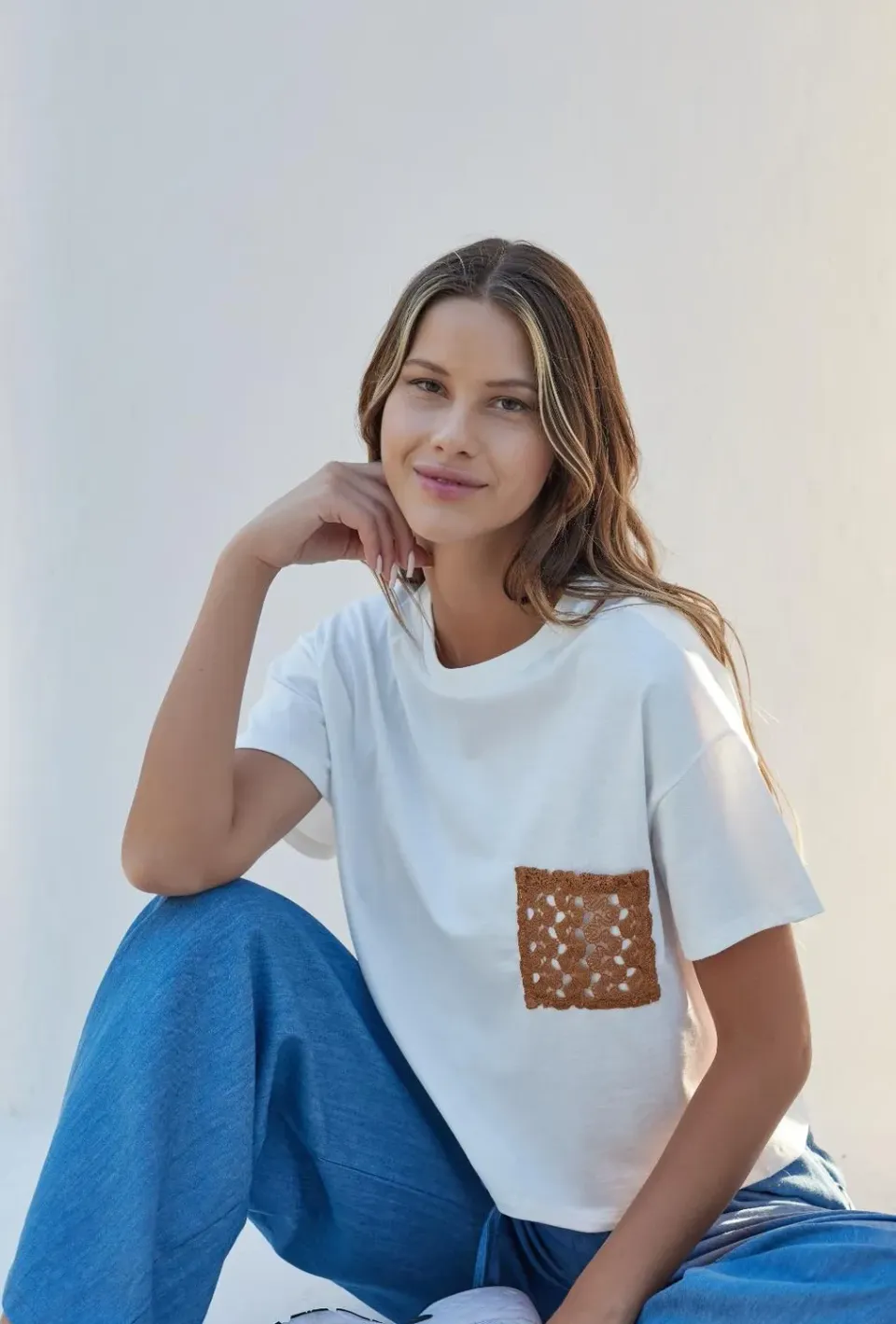 Rossoporpora T-shirt Donna Manica Corta Taschino Macramè