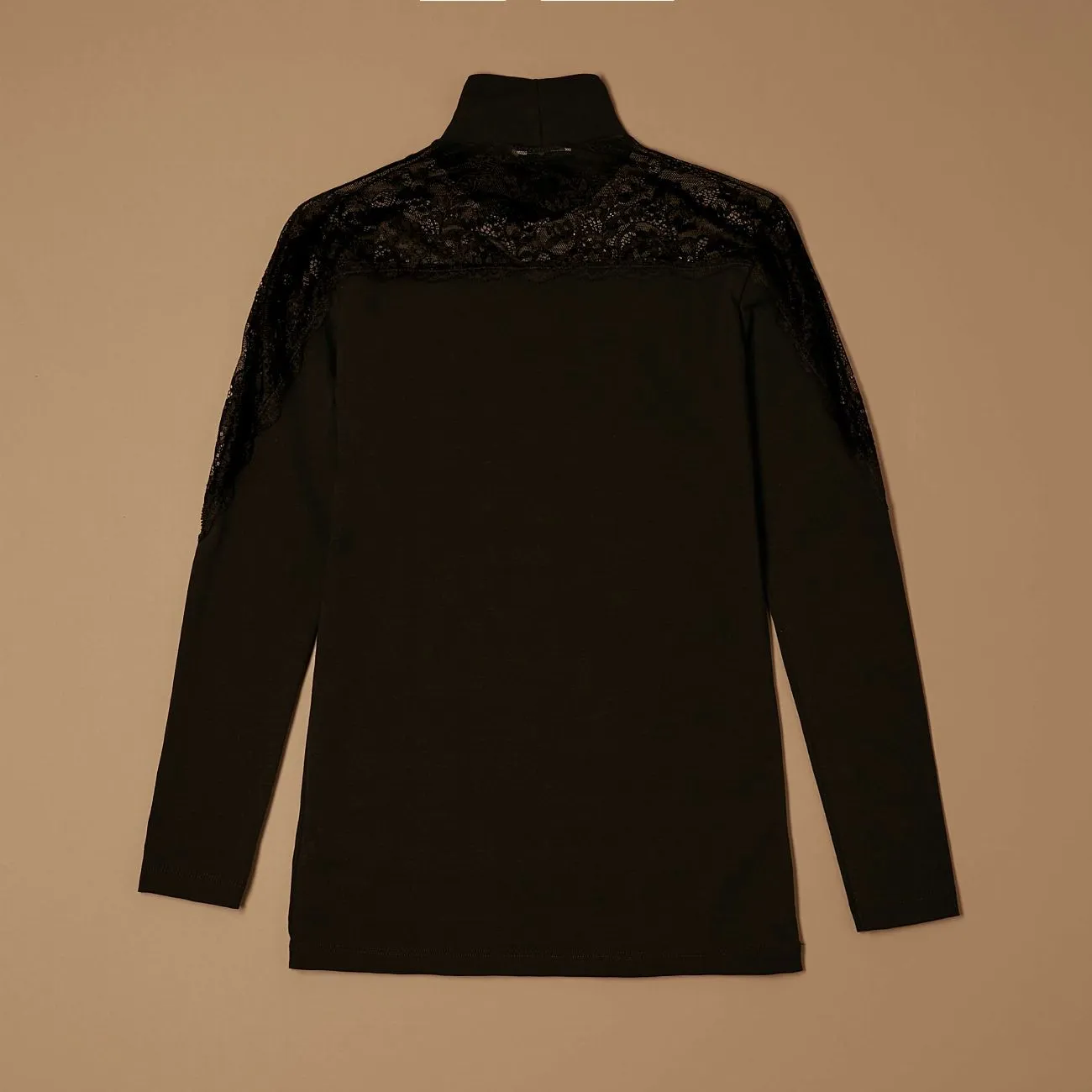 Jadea Basic 4465 dolcevita cotone pizzo manica lunga nera