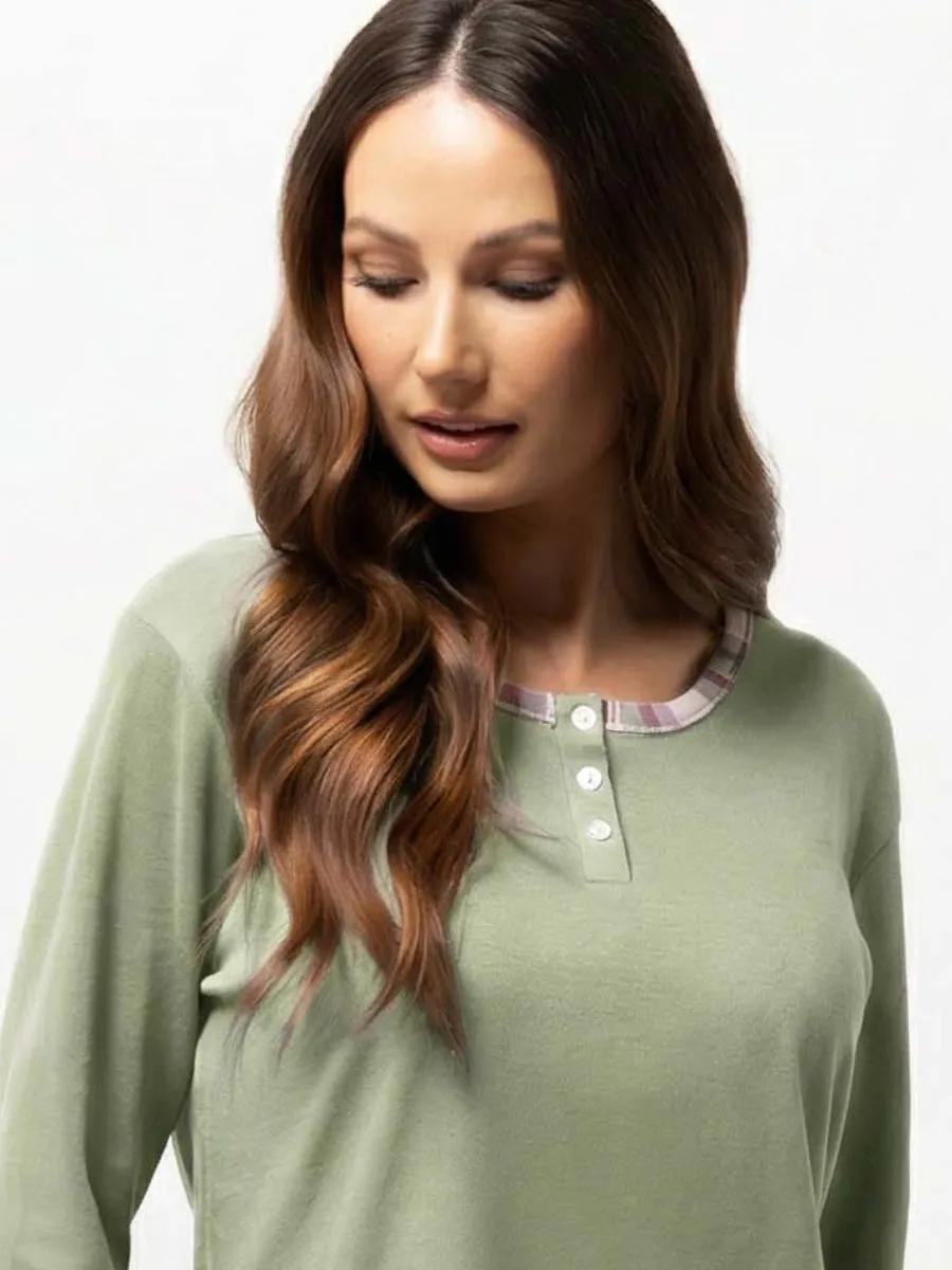 Si'èLei Clody CL26 Camicia da Notte Cotone Verde Salvia