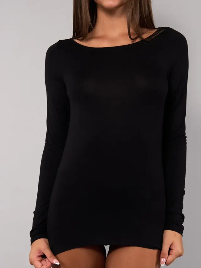 Si'èLei Today 6014 maglia manica lunga nero scollo barchetta