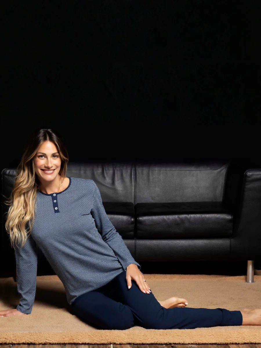 Si'èLei MM16 pigiama donna blu viscosa serafino maniche lunghe