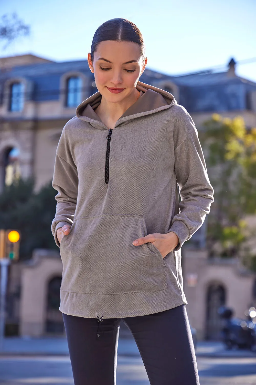 Janira Suede Twill Hoody Zip felpa con cappuccio
